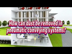 How can dust be removed in pneumatic conveying systems